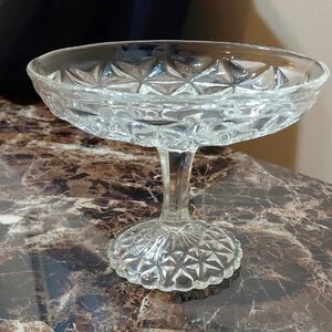 Vintage Imperial Glass Mt. Vernon Clear Crisscross Diamonds Round Compote Dish